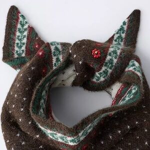 Zara Brown Knit beaded Kids scarf with Green & Red Fair Isle Detail